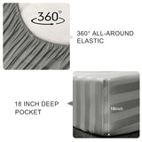 NookZuzu 3 Piece Cotton Stripe Fitted Sheet and Pillowcase Set,Including 1 Full Gray Fitted Sheet & 2 Pillowcase Set,Organic Cotton Deep Pocket Fitted Sheet，NO Flat Sheet Included,Soft and Cooling NookZuzu