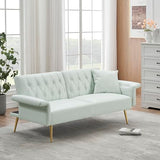 Ball & Cast 61.4"/67.71" Faux Leather Upholstered Sleeper Sofa Bed,Convertible Loveseat Couch w/Pillow&Adjustable Arm&Back,Button Tufted Modern Futon Daybed for Apartment Office,White Ball & Cast