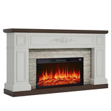 60" Fireplace with Mantel, Solid Wood White TV Stand with Fireplace for, Modern Entertainment Center TV Stand, Replaceable 30" Fireplace Insert Heater, for Living Room, Bedroom BOSHIRO