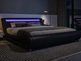 Allewie Queen Size LED Platform Bed Frame with Adjustable Headboard/No Box Spring Need/Easy Assembly/Faux Leather in Black Allewie