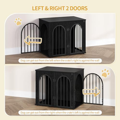 Hzuaneri 26.8'' Wooden Dog Crate Furniture, Indoor Dog Kennel Dogs Cage for Small Dogs, Heavy Duty Dog Crates Decorative Pet House End Side Table TV Stand, Black DFC85504B Hzuaneri