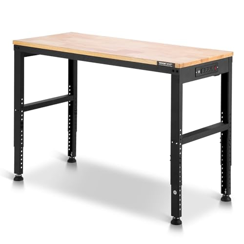VEVOR Adjustable Workbench, 48 x 20-inch Heavy Duty Work Bench with 28.5-38.3 Inches Height Adjustment, 2000 lbs Capacity Garage Workbench with Power Outlets, Suitable for Office, Garage, Workshop VEVOR