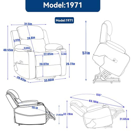 Eafurn Power Lift Recliner Chair for Elderly with Massage and Heat, Heavy Duty Electric Living Room Reclining Chair with 8-Point Vibration & Lumbar Heating, Dual USB Ports, 2 Cup Holders Eafurn