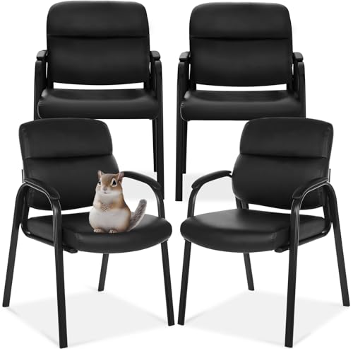 Oline Leather Guest Chair with Padded Arms, Reception Meeting Conference Waiting Room Lobby Home Desk Big and Tall Executive Office Chair, Black (4 Pack) Oline