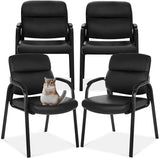 Oline Leather Guest Chair with Padded Arms, Reception Meeting Conference Waiting Room Lobby Home Desk Big and Tall Executive Office Chair, Black (4 Pack) Oline