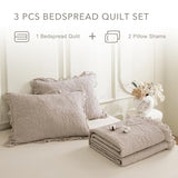 QSH 3PCs Linen Feel Oversized King Quilt Bedspread Set(120"x120"),Stonewashed Cotton Ruffled Quilt California King,Ultra Soft Lightweight Crinkle Shabby Bedspread Coverlet Bedding Set for All Seasons QSH