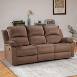 EBELLO 3 Seat Recliner Sofa for Living Room, Soft Microfiber Reclining Couch with Overstuffed Arms and Backrest for Home and Office, Brown