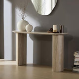 55.12" Marble Console Table Curved Narrow Entryway Table for Living Room Industrial Hallway, Entrance, Office, Corridor, Long Foyer, Corridor, Modern Faulx Marble Travertine Pattern Sofa Couch Table SCANORDIC