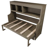 Fiorune Twin Size Horizontal Murphy Bed with Desk and Storage Shelves, Space-Saving Foldable Cabinet Bed, Solid Wood Hidden Wall Bed Frame for Small Spaces, Living Room, Gray Fiorune