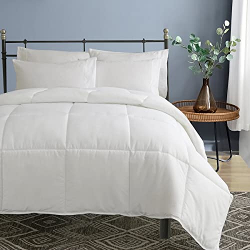 Dafinner 100% Cotton Cover Comforter Queen Size, Lightweight Down Alternative Duvet Insert with Lyocell & Climaloft™ Blend Fill, Breathable Microfiber Comforter for Hot Sleeper (90x90”, White) Dafinner