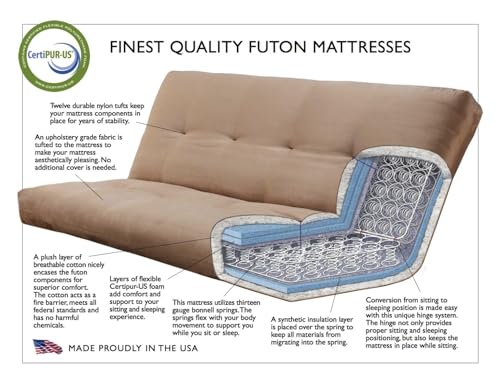 Queen Size Futon Mattress Bonded Leather Innerspring Replacement Bed (Cappuccino) FutonX
