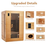 2024 Upgrade 2 Person Sauna, Low EMF 6 Heating Plate Infrared Physical Therapy Wooden Dry Steam Sauna with MP3 Auxiliary Connection, Dual Controls, Iron Shirt Wall Plate, Home Spa Day Use, Gift PioneerWorks