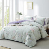 BOLINLIVING Floral Duvet Cover King Size 3 Pieces, Flower Duvet Cover with 2 Pillow Shams, Soft Floral Bedding Set Sage Green and Purple for All Season, Breathable, Zipper Closure… BOLINLIVING