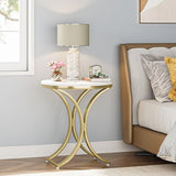 Tribesigns Set of 2 Contemporary Round Side Table, White and Gold Marble End Table (2PCS) Tribesigns