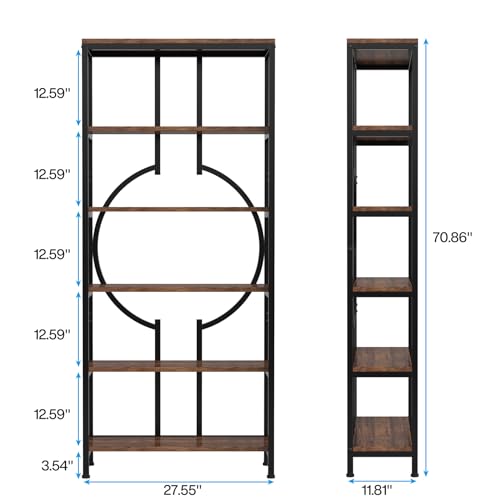 Tribesigns 70.9 Inch Vintage Industrial 6-Tier Bookshelf with Open Shelves and Sturdy Metal Frame - WoodArtSupply