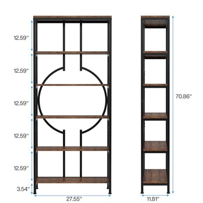 Tribesigns 70.9 Inch Vintage Industrial 6-Tier Bookshelf with Open Shelves and Sturdy Metal Frame - WoodArtSupply