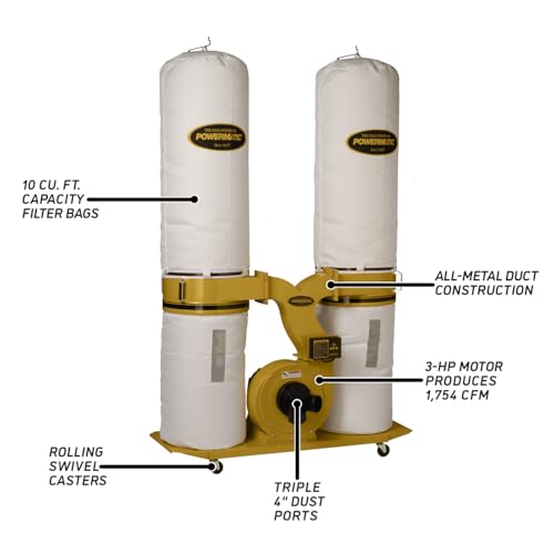 Powermatic TurboCone Dust Collector, 30-Micron Bag Filter, 3 HP, 1Ph 230V (Model PM1900TX-BK1) - WoodArtSupply