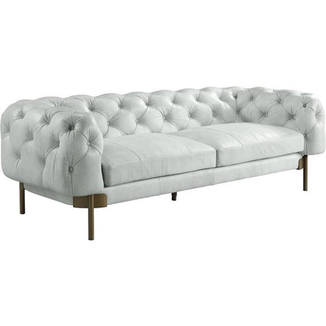 Acme Ragle Sofa in Vintage White Top Grain Leather Acme
