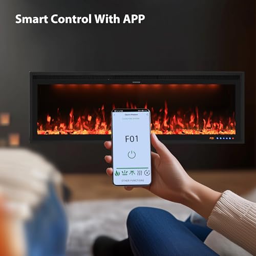 Valuxhome 42 inch Electric Fireplace Heater with App & Remote Control, Recessed and Wall Mounted Electric Fireplace, 1-9H Timer, 13 * 13 * 13 Color Combinations, Screen Touch, 1500/750W Valuxhome