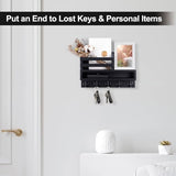 Lucundm Key and Mail Holder Wall Mount, Key Hanger with Long Storage Box and 5 Hooks for Coat, Dog Leash, Home Decor Rack, House Accessories, Entry Way Organizer 11.8”W x 7.8”H x 3.2”D Lucundm