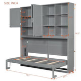 Merax Twin Size Wall Murphy Bed with Top Cabinet, Shelves,Space Saving Foldable Bed with Light & USB,Sleeping Arrangement for Multipurpose Area, Bedroom, Guest Room or Living Room,Gray Merax