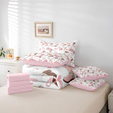 Pink Bow Comforter Set With Sheets Full Size,Kids Boys Girls Cute Bow Knot 7 Piece Bedding Set for Western Cowgirls Bed In A Bag,Dreamy Pink Sheet Set With Fitted Sheet,Pillowcases & Pillow Covers Erosebridal