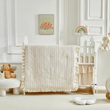 3 Pieces Tufted Stripes Crib Bedding Set with Ruffle Fringe, Beige Ruffled Comforter with Fitted Sheet and Bed Skirt , Soft and Embroidery Shabby Chic Boho Bohemian Jacquard Design for Baby Girls Boys Flysheep