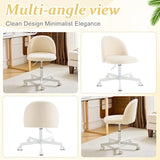 VINGLI Candy Chair Armless Cute Desk Chair,Comfy Small Office Chair with Wheels,Vanity Chair Lumbar Support,Teddy Adjustable Rolling Swivel Computer Task Chair for Home Office,Bedroom,Creamy Beige VINGLI