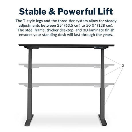 Vari Classic Electric Standing Desk - VariDesk Height Adjustable Sit/Stand Desk - Dual Motor with Memory Presets, Stable T-Style Legs - Gaming or Home Office Workstation - 60”x30”, Black Vari
