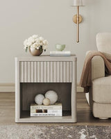 SICOTAS Night Stand Nightstand with Drawer Storage Fluted Bed Side Table End Table Large Modern Wide Bedside Stand Mid Century Night Stands for Bedroom Living Room Sofa Couch Home Office, White Alder SICOTAS