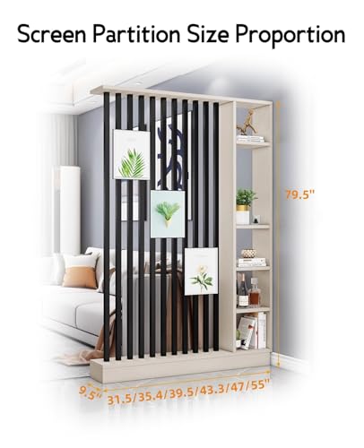 Wall Room Divider, Storage Cabinet Storage Display with Shelves, Modern Freestanding Wood Room Divider Screen, Wall Privacy Screens for Home Decorative (Beige+Black,39.5" L x 9.5" W x 79.5" H) Kavie