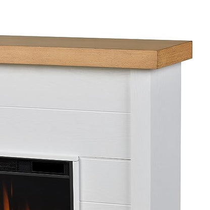 Real Flame Marshall 49" Slim Electric Fireplace with Mantel for Living Room or Bedroom, Replaceable Fireplace Insert Heater, Realistic Log and Flame Effect, Remote Control, White