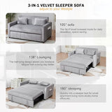 Hixkol 3 in 1 Convertible Sleeper Sofa Bed,55.51" Velvet Futon Sofa Bed, Pull Out Couch for Bedroom&Living Room, Loveseat Sofa Bed with Storage Pockets & 2 Toss Pillows,Adjustable Backrest(Grey) Hixkol