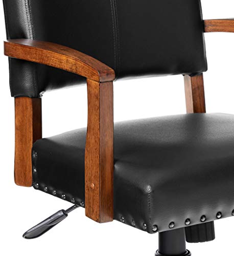 OSP Home Furnishings Deluxe Wood Banker's Chair with Antique Bronze Nailheads and Medium Brown Wood, Black Faux Leather OSP Home Furnishings