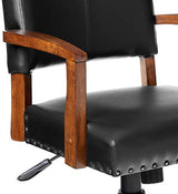 OSP Home Furnishings Deluxe Wood Banker's Chair with Antique Bronze Nailheads and Medium Brown Wood, Black Faux Leather OSP Home Furnishings