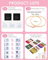 TINDTOP Embroidery Kit for Adult for Beginners, 5 Sets Mushroom Embroidery Kit for Beginners Include Embroidery Cloth Hoops Threads for Craft Lover Hand Stitch with Embroidery Skill Techniques