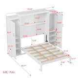 Harper & Bright Designs Full Size Murphy Bed, Wood Full Wall Bed with Two Closets and Storage Shelf, Multifunctional Foldable Platform Bed Frame for Guest-Room/Bedroom, White Harper & Bright Designs