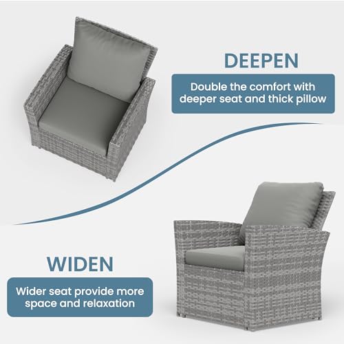 Amopatio 4 Pieces Outdoor Patio Furniture Set,Wicker Sectional Sofa Outdoor Patio Set Outdoor Rattan Patio Furniture, Patio Conversation Sets with Cushion, Grey Amopatio
