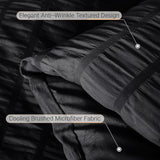 MUXHOMO 7 Pieces Queen Comforter Set, Seersucker Bed in a Bag Queen Size, All Season Luxury Bedding Set with Comforter, Flat Sheet, Fitted Sheet, Pillowcases & Shams, Black MUXHOMO