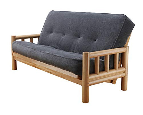 Chalet Complete Futon - Frame and Mattress Set - Log Like with Innerspring Full Size Sofa Bed Sleeper (Marmont Thunder) Cordova Futons
