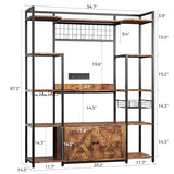 IRONCK Bakers Rack with Power Outlet, 54.7 Inch Coffee Bar Cabinet, Kitchen Bakers Rack with Storage, Microwave Stand with Shelves, Globlet Holder and 5 Hooks, Vintage Brown