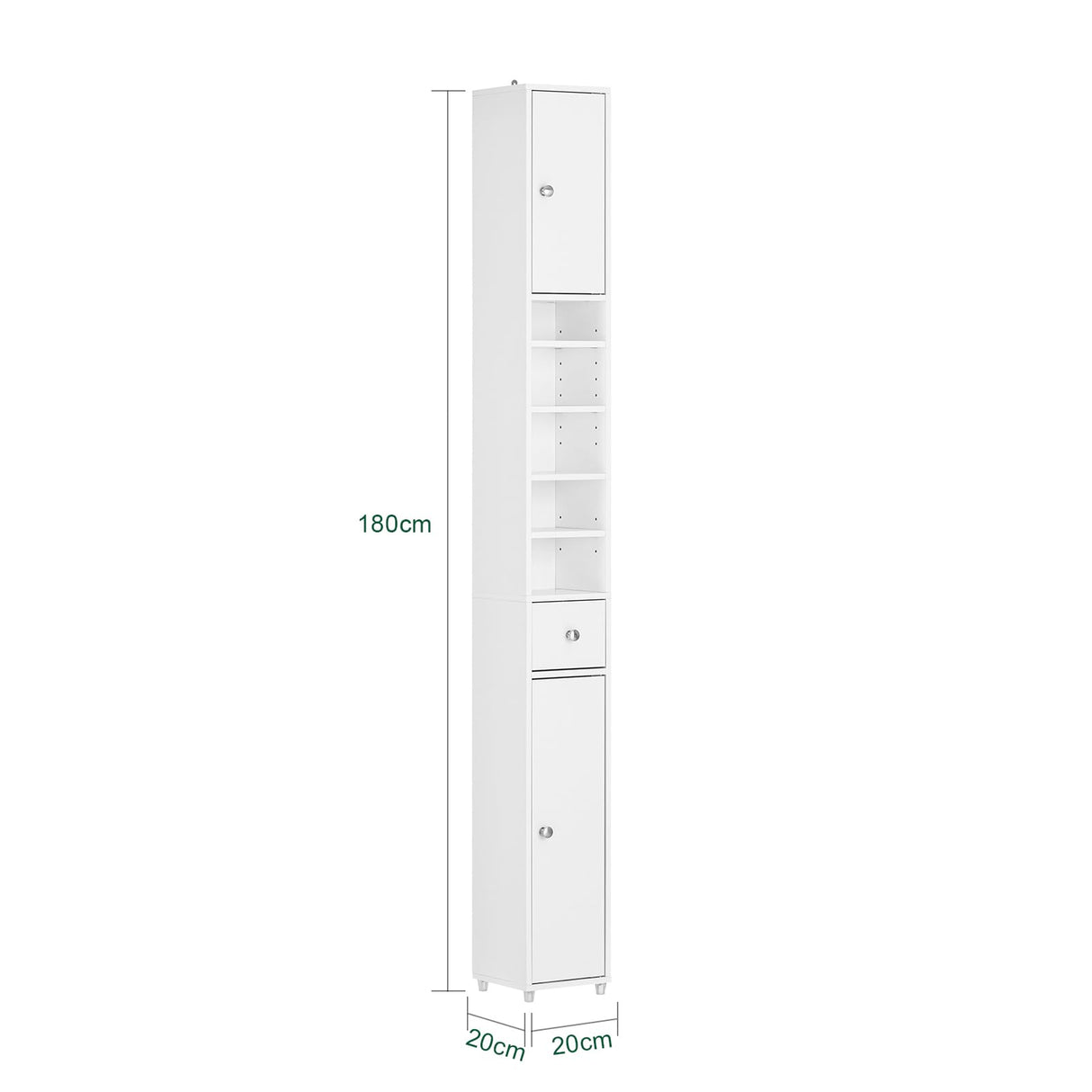 Haotian Bathroom Tall Cabinet with 1 Drawer, 2 Doors and Adjustable Shelves, Slender Extra Storage Cabinet, Anti-Tipping Floor Tall Cabinet Cupboard, White BZR34-W, 7.9"D x 7.9"W x 70.9"H SoBuy