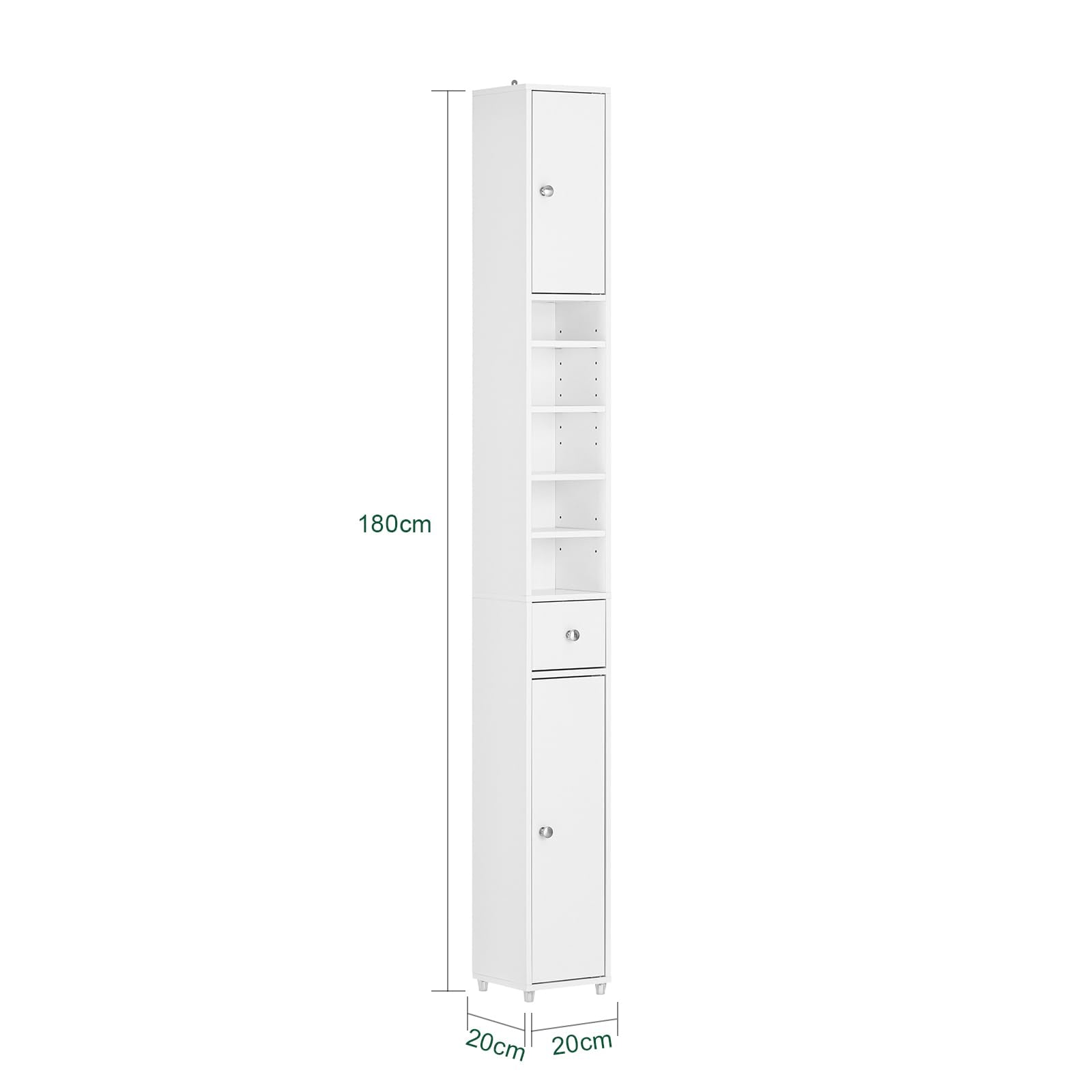 Haotian Bathroom Tall Cabinet with 1 Drawer, 2 Doors and Adjustable Shelves, Slender Extra Storage Cabinet, Anti-Tipping Floor Tall Cabinet Cupboard, White BZR34-W, 7.9"D x 7.9"W x 70.9"H - WoodArtSupply