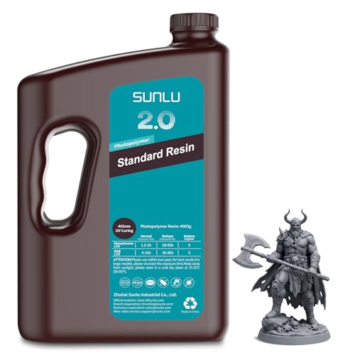 SUNLU 4KG Upgraded Standard 2.0 Photopolymer 3D Printer Resin 405nm UV-Curing Resin, Higher Precision, Stronger Toughness, Dark Grey 4000G
