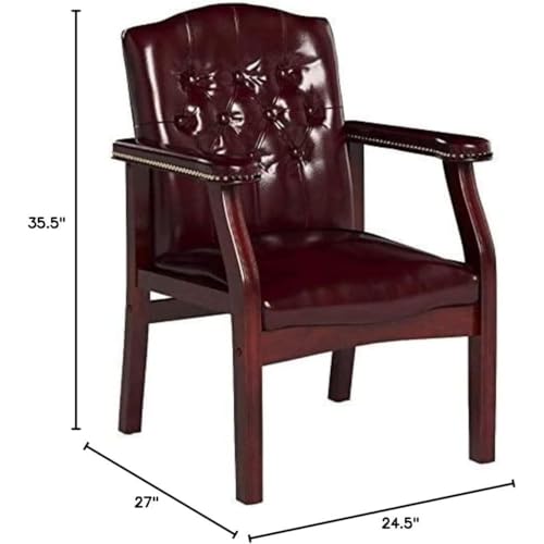 Oakestry Ivy League Set of 2 Executive Guest Chair in Burgundy Vinyl Wood Frame Office Visitor Dual Chair with Mahogany Finish Comfortable Reception Seating for Office or Waiting Room Oakestry