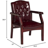 Oakestry Ivy League Set of 2 Executive Guest Chair in Burgundy Vinyl Wood Frame Office Visitor Dual Chair with Mahogany Finish Comfortable Reception Seating for Office or Waiting Room Oakestry