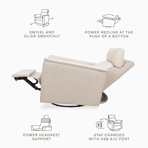 Namesake Willa Plus Power Glider Recliner w/Power Headrest in Performance Beach Eco-Weave, Water Repellent and Stain Resistant, Greenguard Gold and CertiPUR-US® Certified