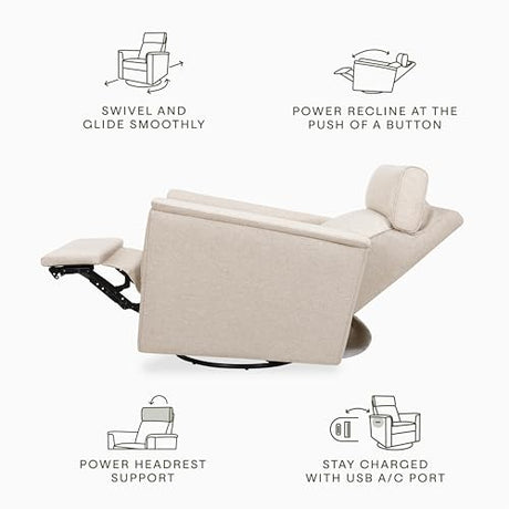 Namesake Willa Plus Power Glider Recliner w/Power Headrest in Performance Beach Eco-Weave, Water Repellent and Stain Resistant, Greenguard Gold and CertiPUR-US® Certified NAMESAKE