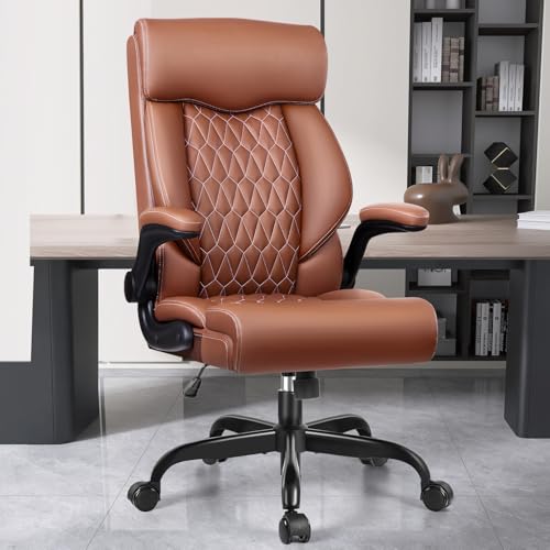 High Back Executive Office Chair - Ergonomic Computer Desk with Rocking Function, Leather Managerial with Adjustable Flip-Up Armrests and Lumbar Support BestGlory