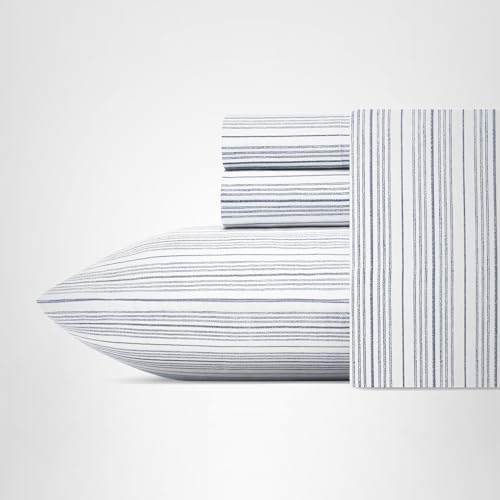 Nautica - Twin XL Size Sheet Set, Crisp & Tailored Cooling Sheets with a Smooth Cotton Percale Lightweight Feel - Bed Sheets with Matching Pillowcase & Fitted Sheet (Beaux Stripe Navy) Nautica